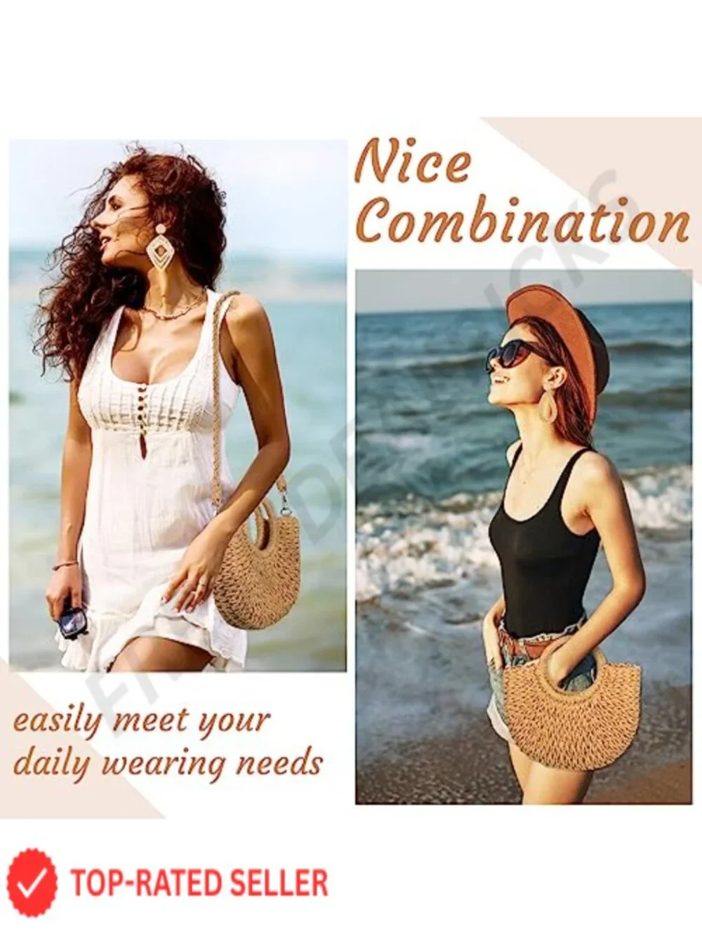Straw Clutch Purse for Women with Rattan Earrings Set Boho Woven Handbag Summer